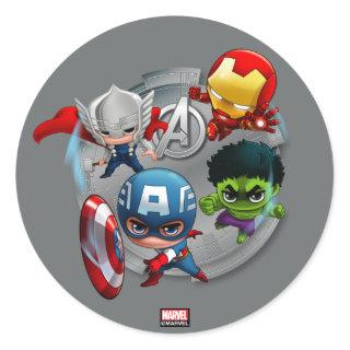 Avengers Classics | Chibi Avengers Assembled Classic Round Sticker
