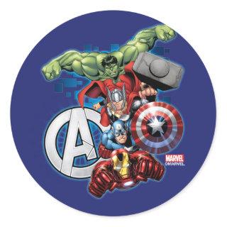Avengers | High Tech Stacked Group & Logo Classic Round Sticker