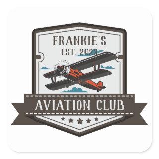 Aviation Airplane Pilot Club Custom Square Sticker