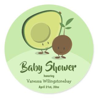 Avocado and Pit Cartoon Character Baby Shower Classic Round Sticker