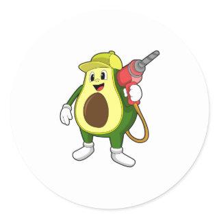 Avocado as Craftsman with Drill Classic Round Sticker