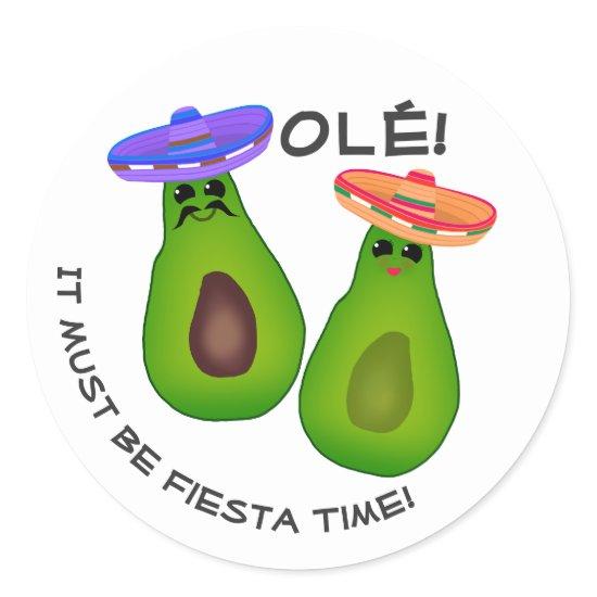 Avocado Couple With Sombreros Classic Round Sticker