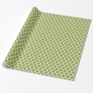 Avocado Green White Moroccan Quatrefoil Pattern #5