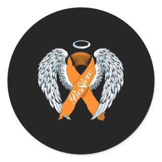 Awareness Believe Orange Ribbon And Angel Wings  Classic Round Sticker