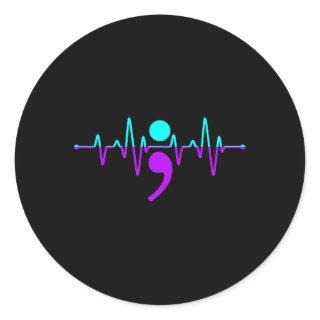 Awareness Heartbeat Happy Ribbon Support Graphic 1 Classic Round Sticker