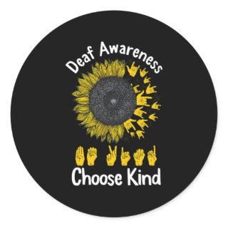 Awareness Sunflower Choose Kind Yellow Ribbon Asl  Classic Round Sticker