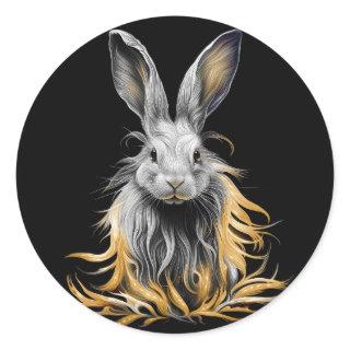 Awesome Gray Rabbit on Fire  Classic Round Sticker