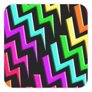 Awesome Neon Lightning Bolts Pattern Square Sticker