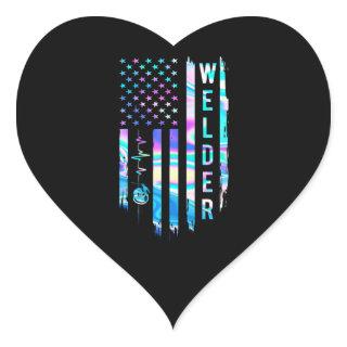 Awesome US Flag Heart Welder Heart Sticker
