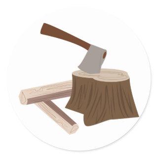 Axe In Stump Classic Round Sticker
