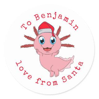 Axolotl Childs Name Love From Santa Christmas   Classic Round Sticker