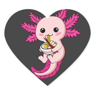 Axolotl Eating Ramen Noodles Kawaii Anime Heart Sticker