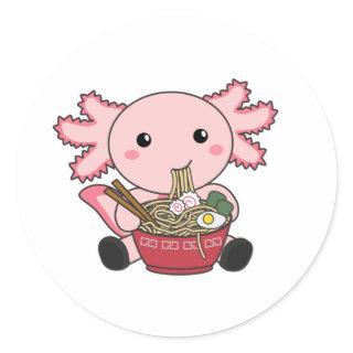 Axolotl Food Ramen Japanese Food Kawaii Animals Cl Classic Round Sticker