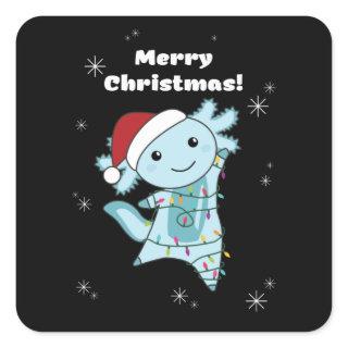Axolotl Merry Christmas Winter Animals Axolotls Square Sticker