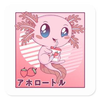 Axolotl Strawberry Milk Retro Kawaii Japan Axolotl Square Sticker