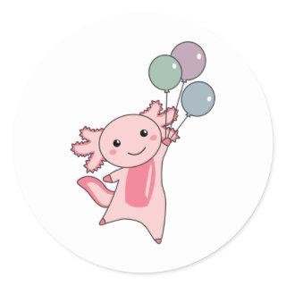 Axolotl Sweet Animal Flies With Balloons Up Classic Round Sticker