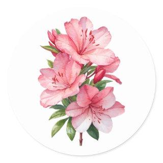 Azalea flower watercolor painting classic round sticker