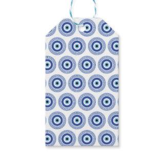 Aztec Greek Circle Key Evil Eye Pattern Blue Gift Tags