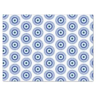 Aztec Greek Circle Key Evil Eye Pattern Blue Tissue Paper