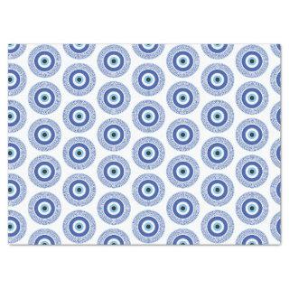 Aztec Greek Circle Key Evil Eye Pattern Blue Tissue Paper