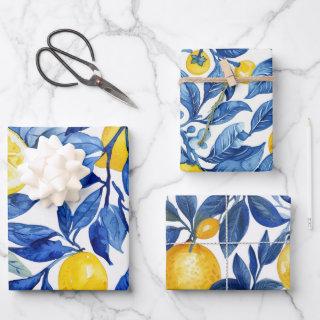 Azulejo Lemons Blue Leaves Pattern  Sheets
