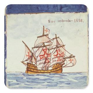 Azulejos tile depicting a ship, from Sagres Square Sticker