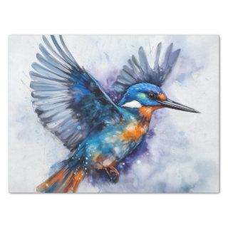 Azure Kingfisher Captured in Mid Flight Tissue Paper