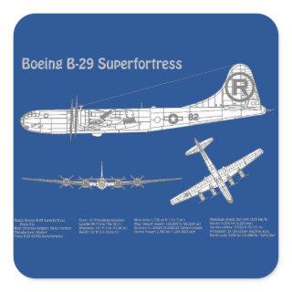 B-29 Superfortress - Airplane Blueprint Plans ABD Square Sticker