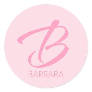 B Monogram Personalized Pink Classic Round Sticker