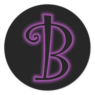B Monogram Purple Neon Classic Round Sticker