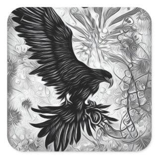B&W Abstract Dark Eagle Square Sticker