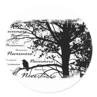 B&W Nevermore Raven Silhouette Classic Round Sticker