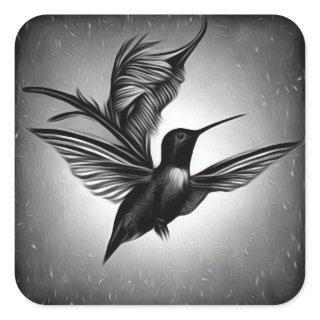 B&W Painted Hummingbird Square Sticker