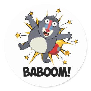 Baboom Funny Exploding Baboon Pun  Classic Round Sticker
