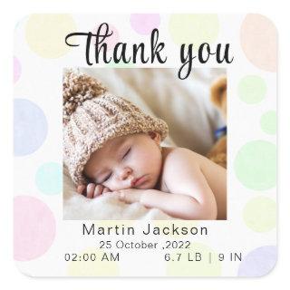 Baby Announcement, Thank you, Script Classic Round Square Sticker