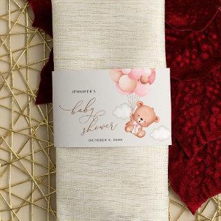 Baby Bear, Teddy Bear, Pink Balloons, Baby Shower Napkin Bands