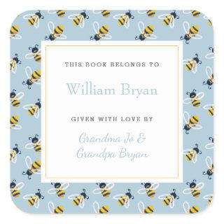 Baby Bookplate Sky Blue Honey Bees