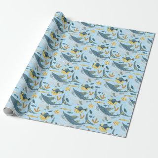 Baby Boy Blue Sharks Theme Gifts Seamless Pattern