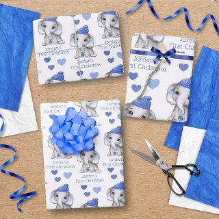Baby Boy First Christmas Blue Elephant Personalize  Sheets