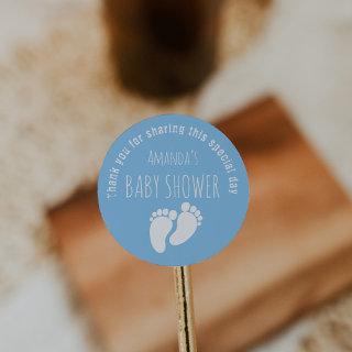 Baby Boy Footprint Baby Shower Blue  Classic Round Sticker