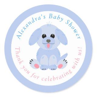 Baby Boy Shower Thank You Personalized Blue Puppy Classic Round Sticker