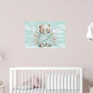 Baby Boy Teddy Bear Wrapped In A Blanket  Poster