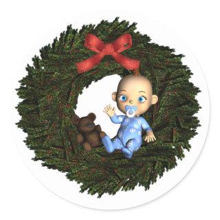 Baby Boy's 1st Christmas Classic Round Sticker