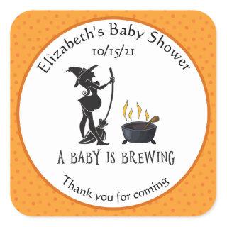 Baby Brewing Witch Shower Thank you Halloween Square Sticker