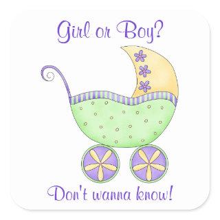 Baby Buggy Carriage Gender Unknown Dad's Square Sticker
