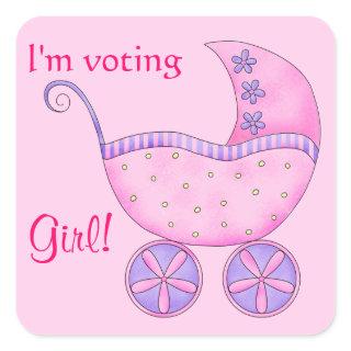 Baby Buggy Voting Girl Gender Reveal Party Square Sticker