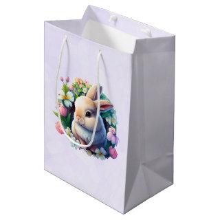 Baby Bunny among Colorful Spring Flowers Medium Gift Bag