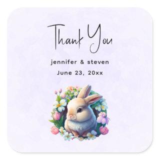 Baby Bunny among Colorful Spring Flowers Thank You Square Sticker