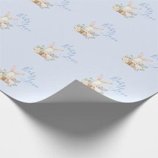 Baby Bunny Boy Blue Script Cute Baby Shower