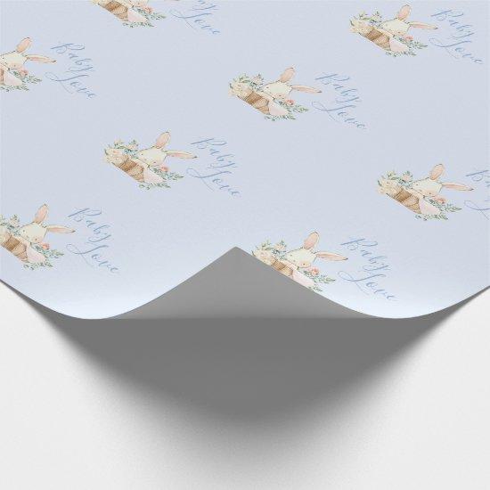 Baby Bunny Boy Blue Script Cute Baby Shower